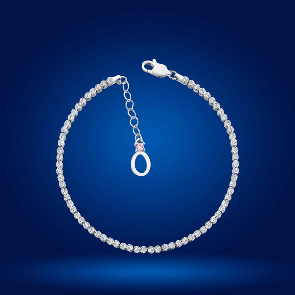 925 Ayar Gümüş Pırlanta Montür Taşlı Zincir Harfli Su Yolu Bileklik Ö