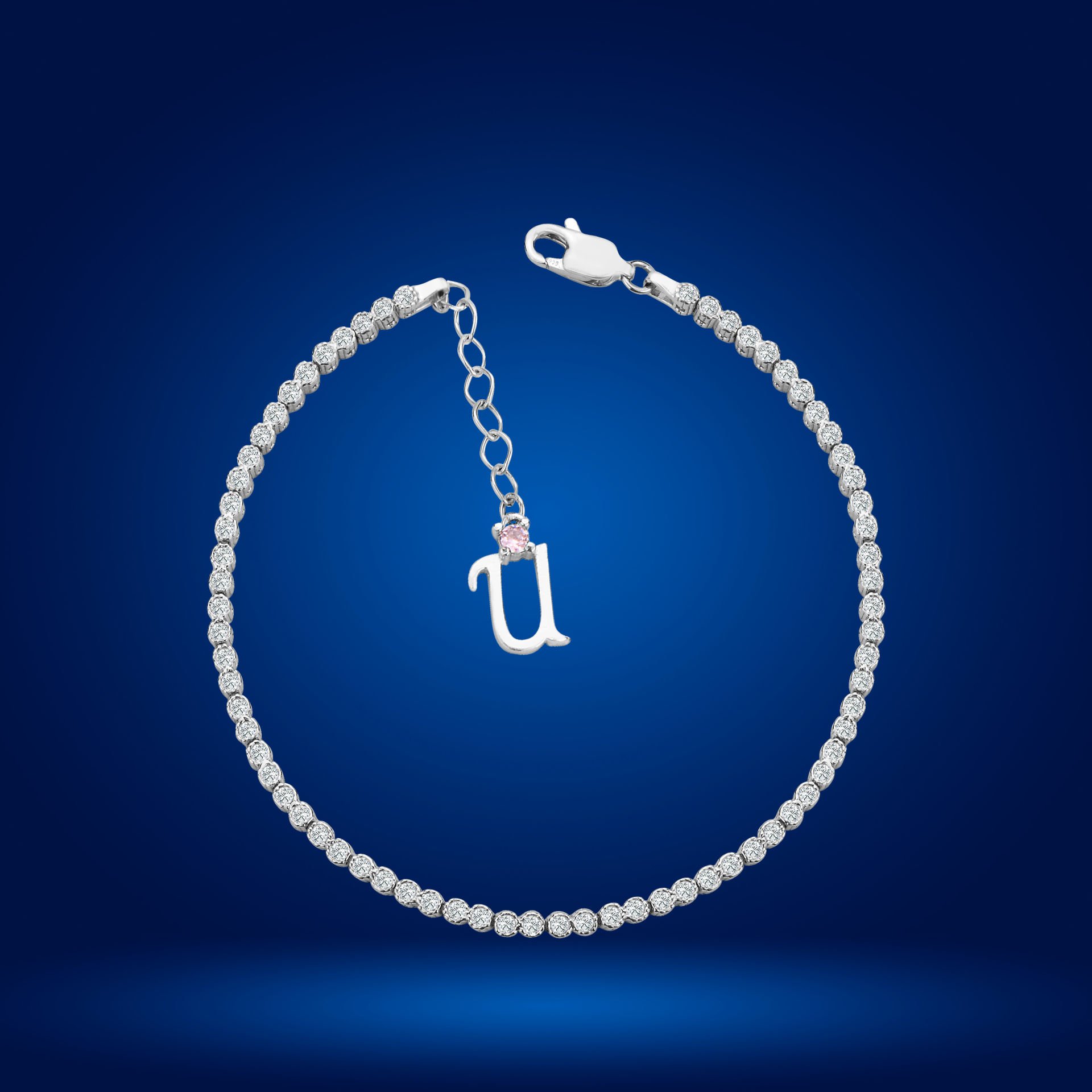 925 Ayar Gümüş Pırlanta Montür Taşlı Zincir Harfli Su Yolu Bileklik Ü