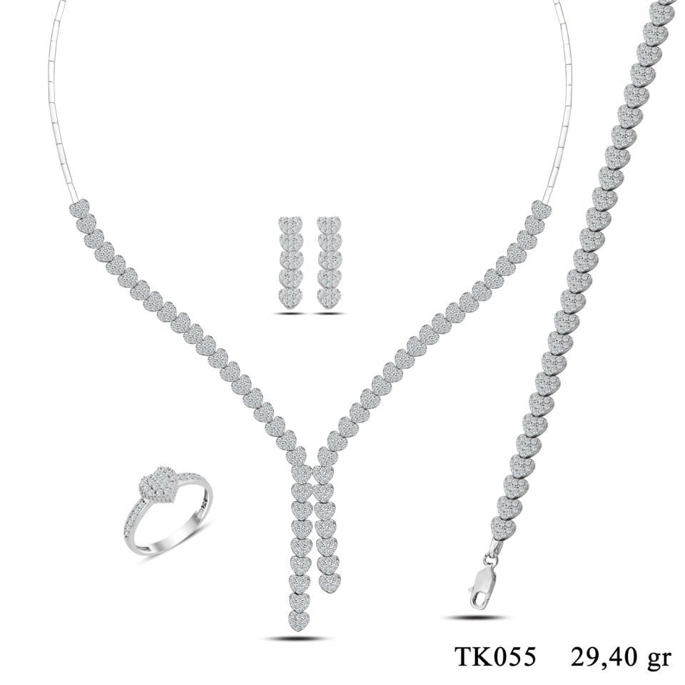 925 Ayar Gümüş Kalpli Çift Salkım Su Yolu Seti