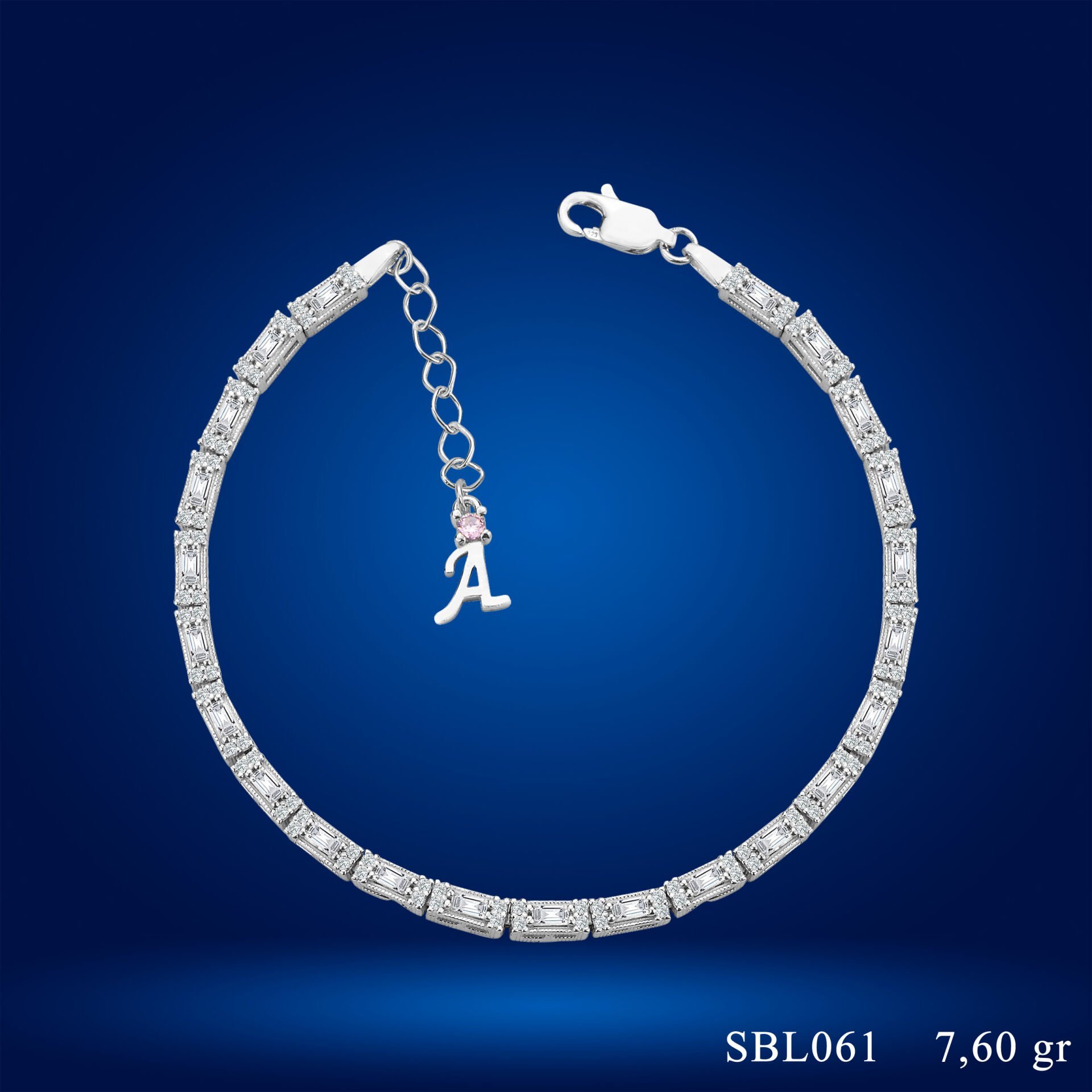 925 Ayar Gümüş Ful İnce Baget Zincir Harfli Su Yolu Bileklik