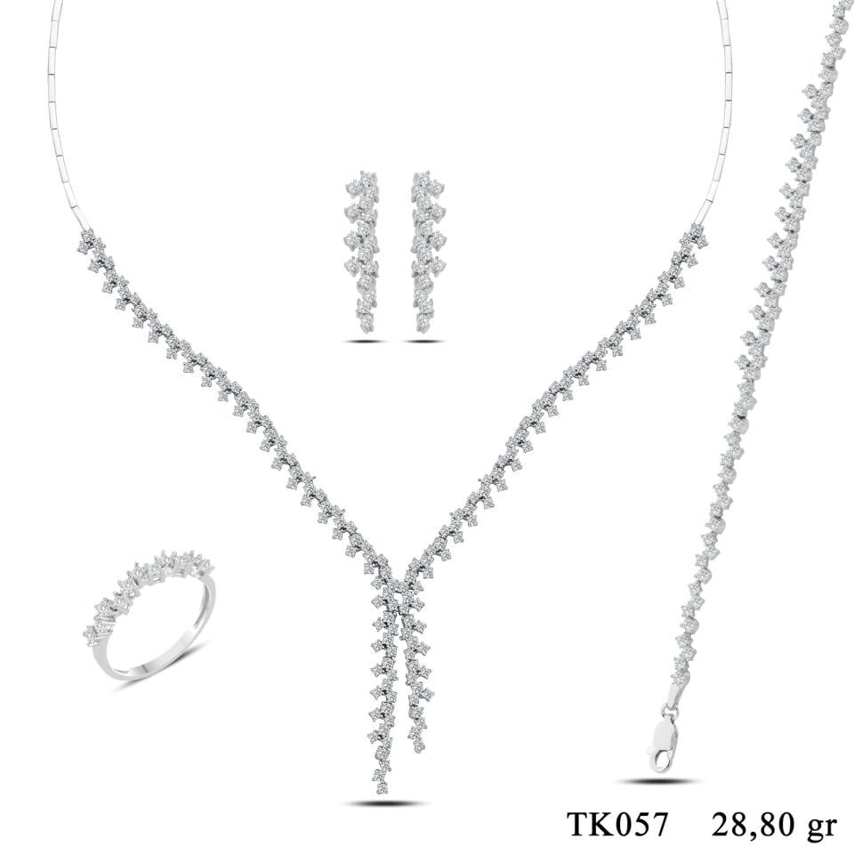 925 Ayar Gümüş Pırlanta Montür Zarif Çift Salkım Su Yolu Set